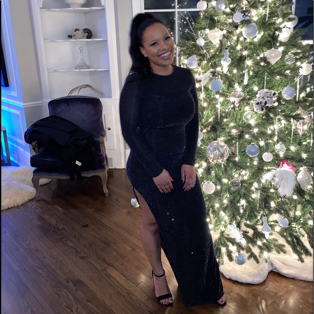 Black Glitter Split Formal Dress